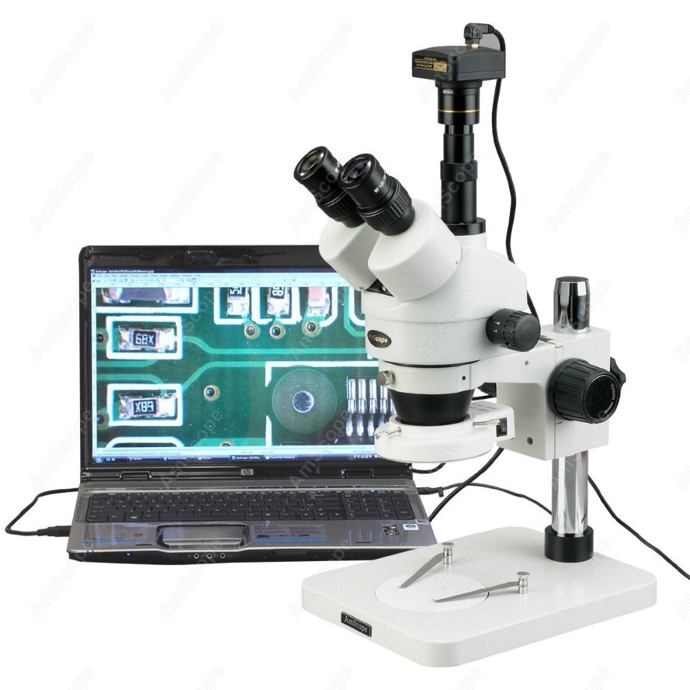 Amscope Microscope Stereo 7X-45X - AmScope Trinokulares Zoom-Stereomikroskop 7X-45X + 144